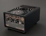 Lotus M3 120 W back panel, 16 Ω model: amp input, speaker outputs, bypass switch and fan power jack