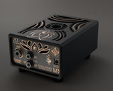 Lotus M3 60 W back panel, 2 Ω model: amp input, speaker outputs, bypass switch and fan power jack